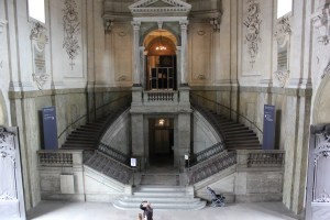 The stairs up to buy tickets to tours in the cellars